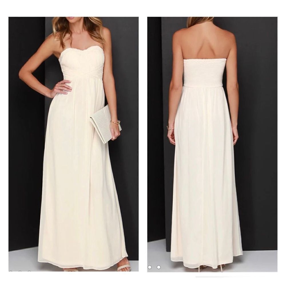 Lulus A‎ Star is Born Cream Strapless Maxi Dress Beaded Embellished Medium